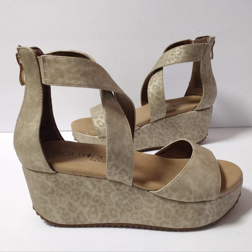 Corkys Beige Leopard Print Wedge Sandals